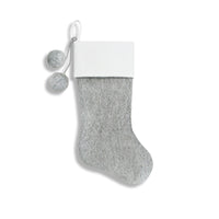 Arctic Grey Faux Fur Stocking with White Velvet Cuff and Pom Poms